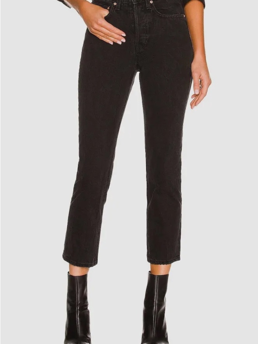 GRLFRND Karolina High-Rise Washed Black Straight-Leg Ankle Cropped Jeans - NWOT